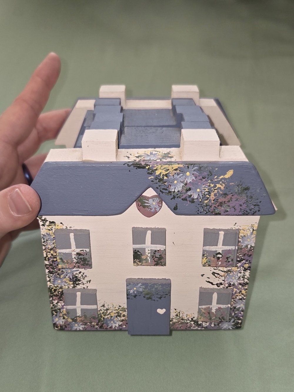 Hand-Painted Blue & Cream House Wooden Coaster Set (4)